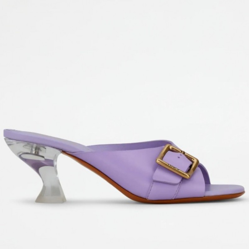 Tod's Violet Leather Sandals With Resin Heel